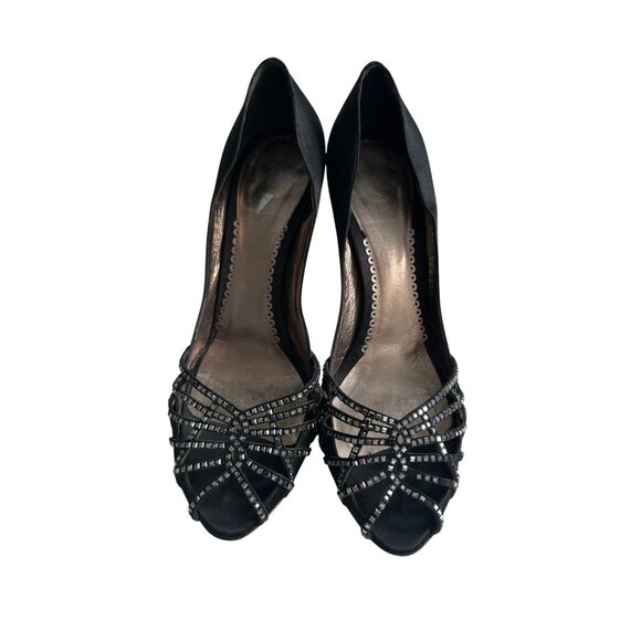 GIORGIO ARMANI Black Satin Fabric Jeweled Heels Size US 8.5 / 38.5 - Picture 7 of 13